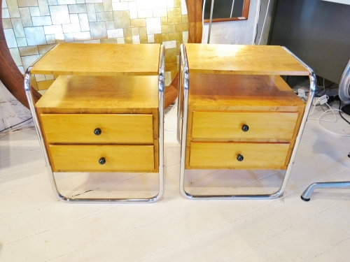 Paif of Danish bedside cabinets in elm & chrome