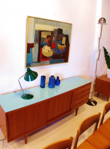 Australian Mid-Century sideboard with blue glass top