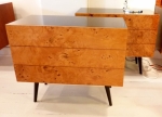 NOW ON SALE
Pair of 1950&#39;s Burl Elm & Ebonsied wood Cabinets.
Origin: New York
Fully restored