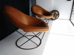 Stunning Danish armchairs
Fibreglass shell, new Italian full aniline calf leather upholstery 
Powder-coated steel bases.
