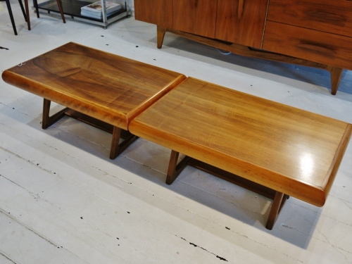 American Mid Century Modern pair of low , thick edged tables