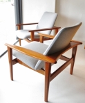 Pair of solid teak armchairs 
Newly restored and reupholstered in 100% wool
Circa : 1960 
Origin : U.K