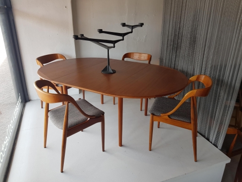 Danish Teak Single Leaf Extension Table and Blackwood + Teak Danish Chairs