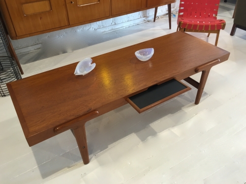 Teak coffee table with side tray