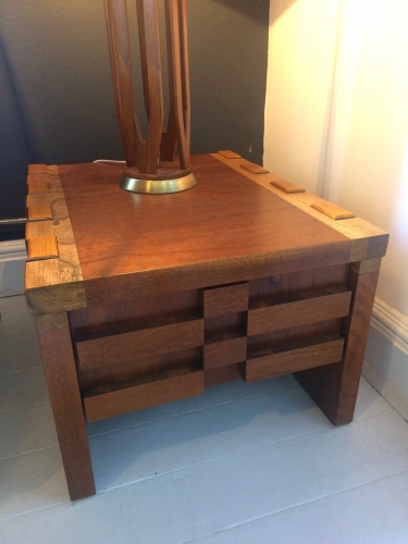American Lane Elm & Walnut occasional table with drawer