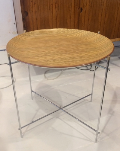 Danish occasional Tray Table with Laminated wood top on metal base