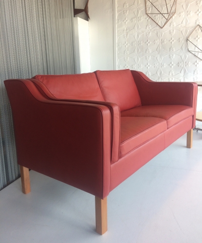 Danish Borge Morgensen Stouby Red leather 2-seater sofa