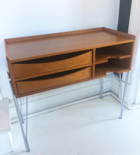 Danish Teak occasional storage table with chromed metal base