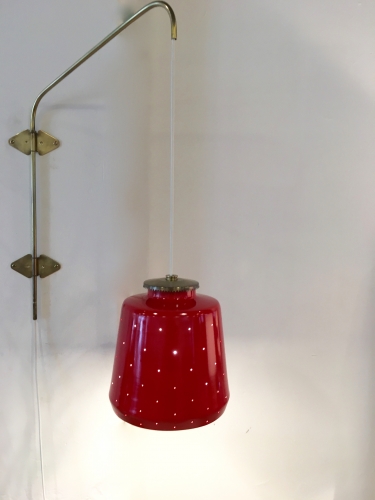 Mid century adjustable wall lamp . Red enamel and brass
