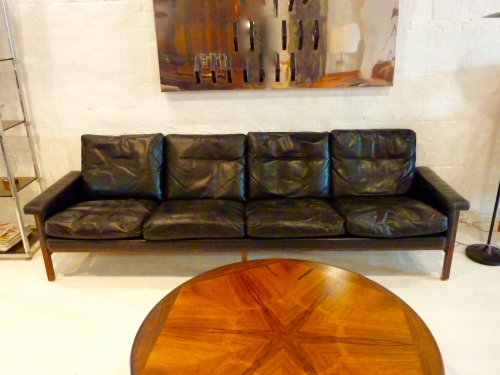 Danish leather and rosewood sofa