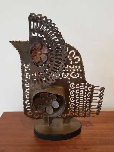 Brutalist Torch-Cut 1970s Owl Sculpture
