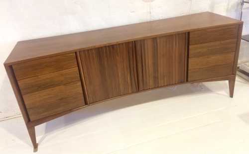 American Mid Century walnut curved fronted 9-drawer sideboard