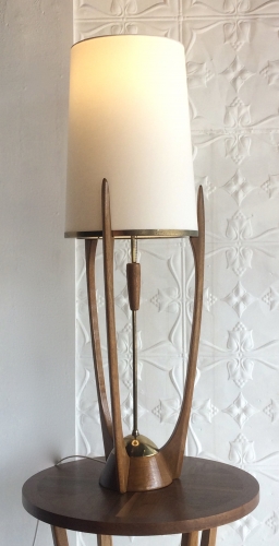 American Mid Century 3-arm Teak and Brass table lamp