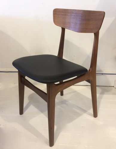 Danish Mid Century Teak & black leather dining chairs