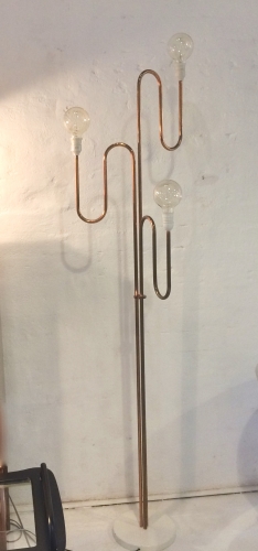 Vintage 1930's tubular copper 3-arm standard lamp