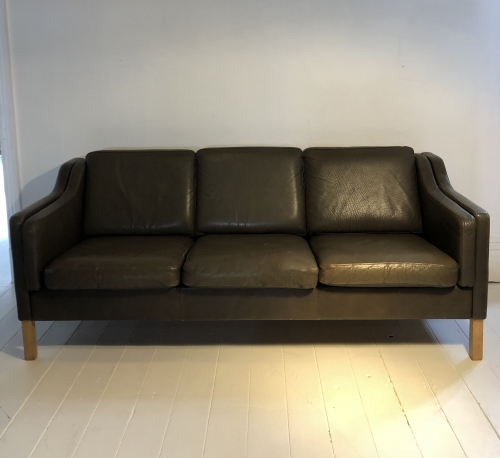 Danish vintage leather sofa (grey/olive green)