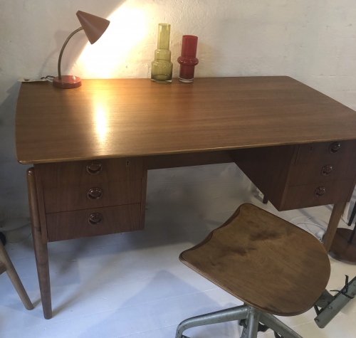 Danish teak, oak and beech mid-century desk