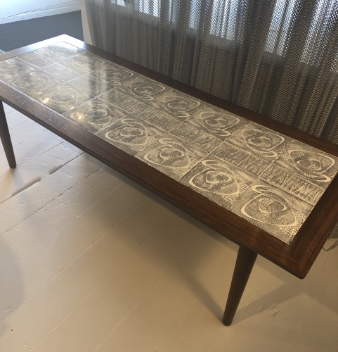 1950s Danish rosewood inlaid tile coffee table